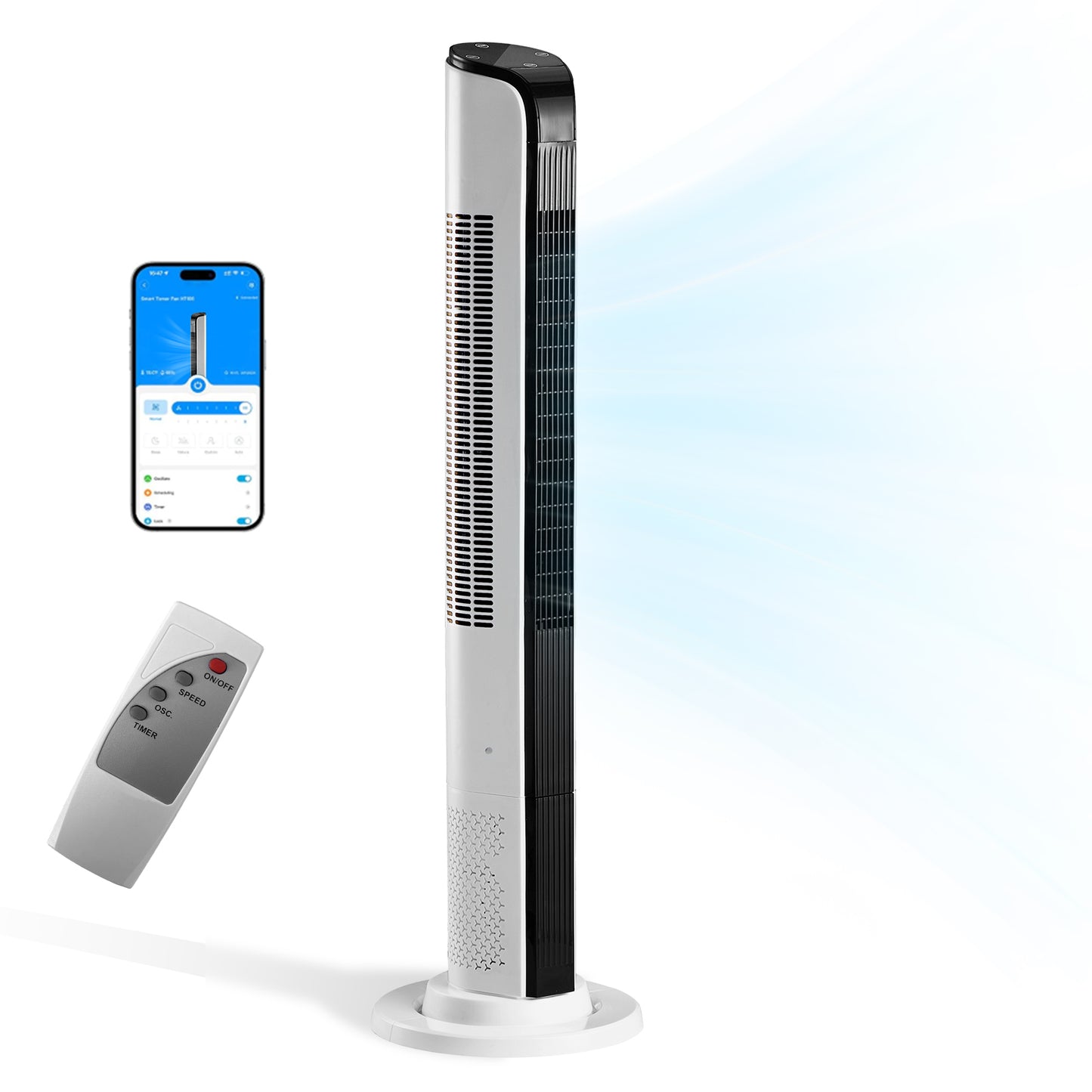 42 Inch Smart Tower Fan with WiFi Remote Control Digital Display Space Saving