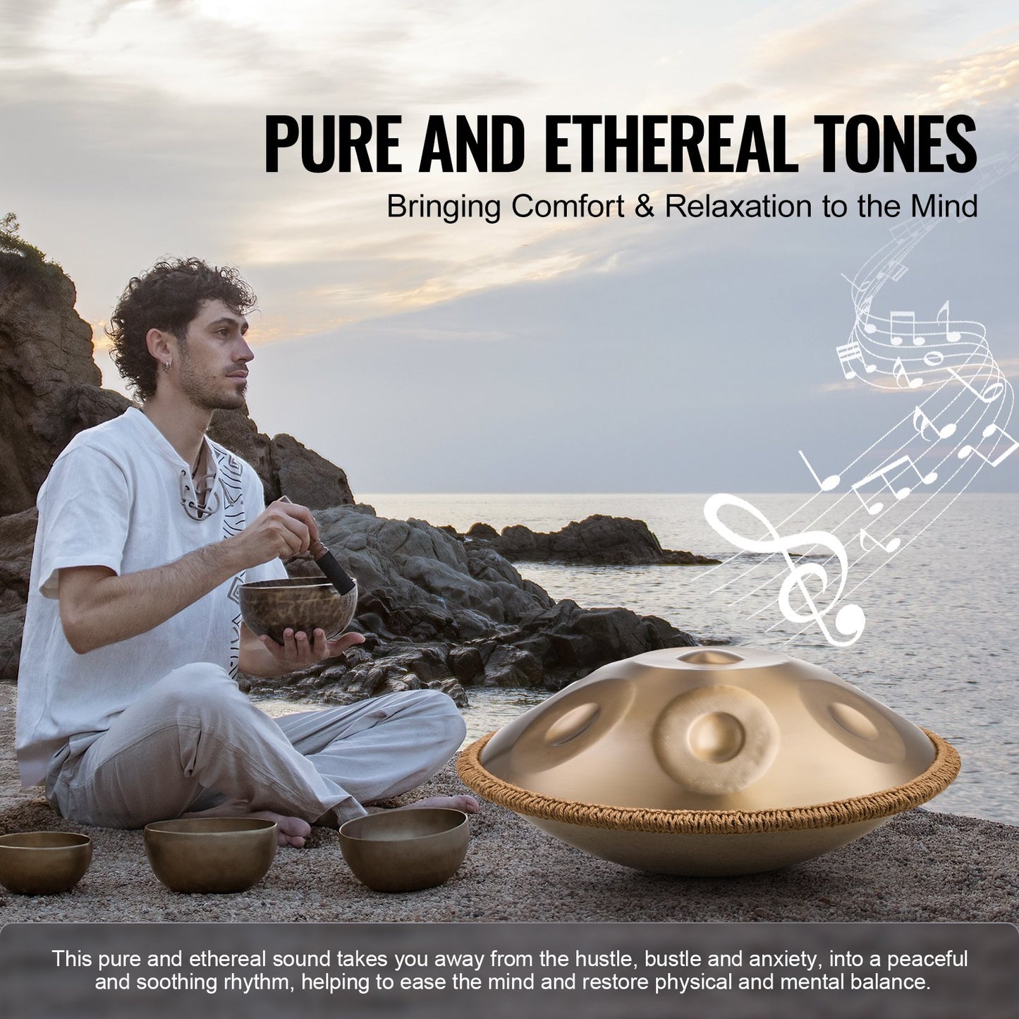 22-Inch Handpan Drum with 9 Notes in D Minor - Steel Hand Drum for Professionals and Beginners