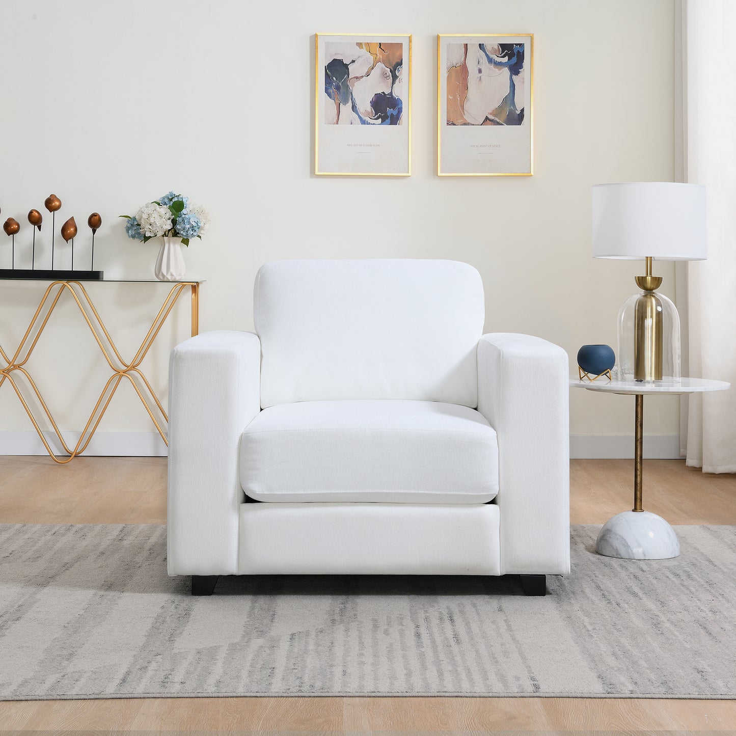 Oversized Accent Chair With Widen Arms, Chenille Fabric Modern Chair,