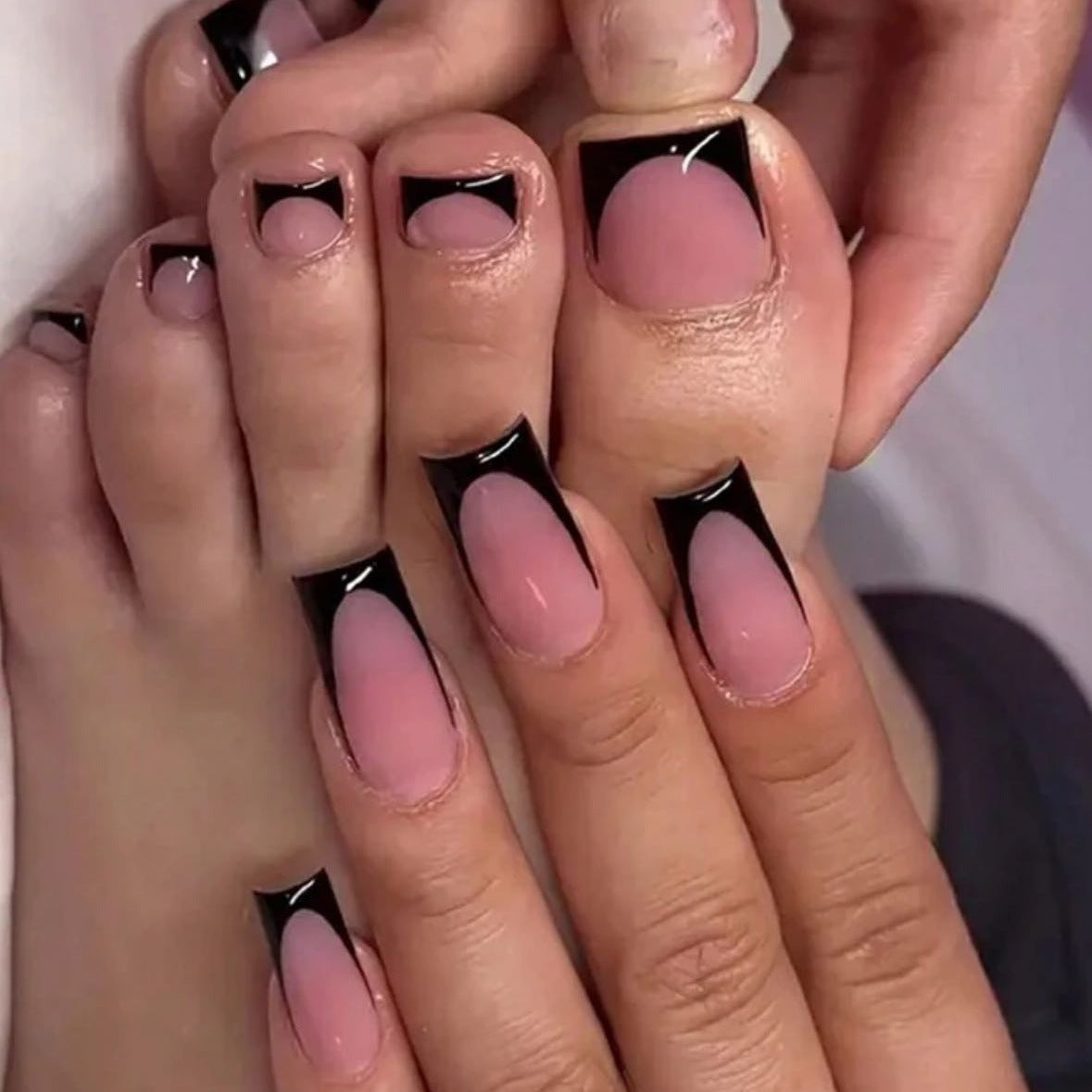 48 Pieces Manicure Set with Nail Art Tools and Glue Types - Black French Nude