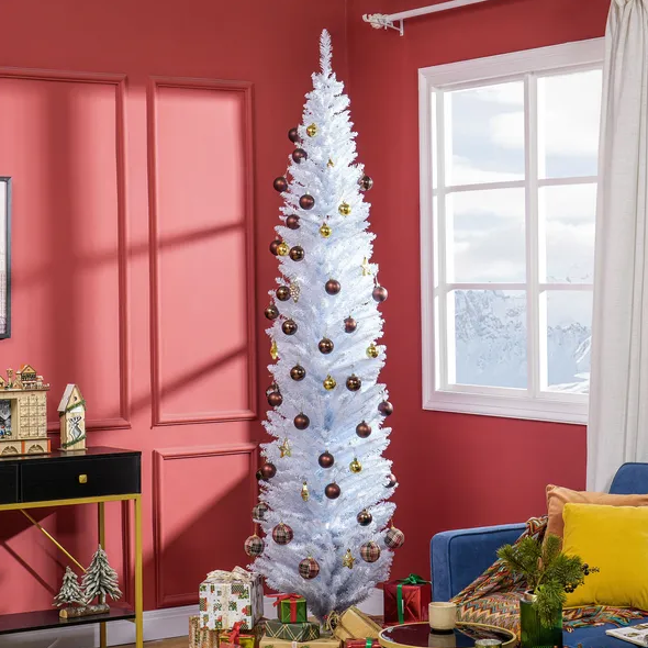 8' White Artificial Pencil Christmas Tree with 618 Branch Tips