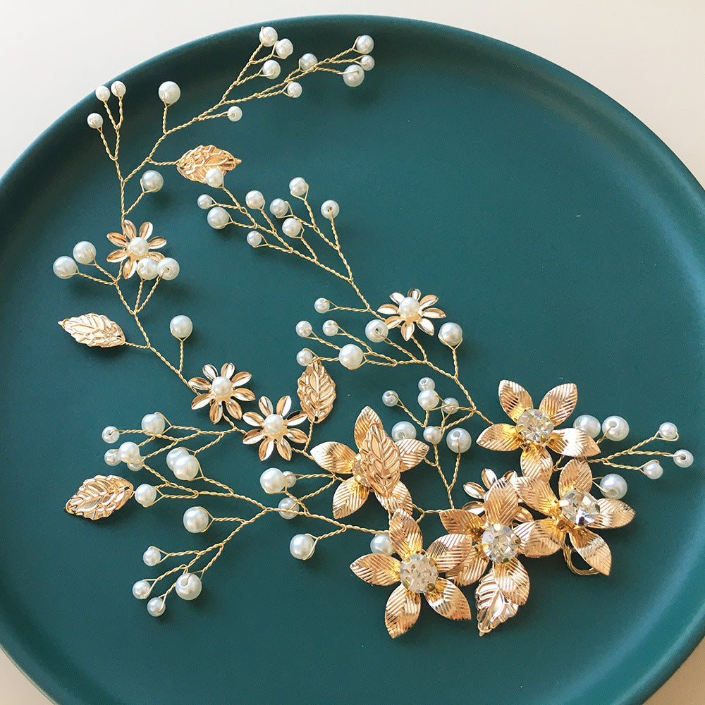 Golden Leaf Flower Hair Band - Wedding Bridal Accessory