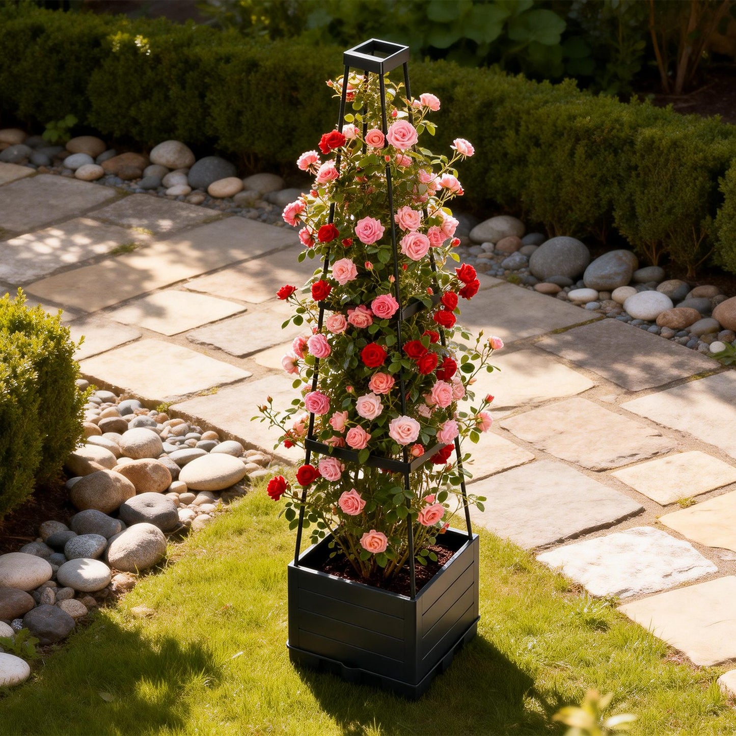 2-Pack Adjustable Garden Bed Boxes with Trellis for Climbing Plants & Self-Watering Planters