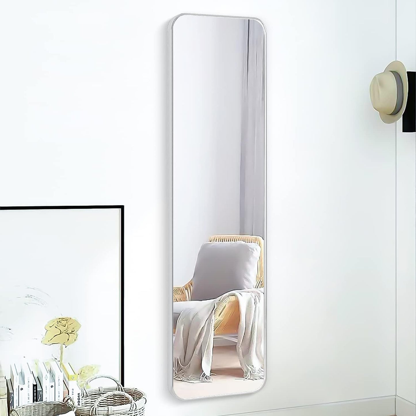 Silver 47 x 14 Inch Rectangular Door Mirror - Classic Design