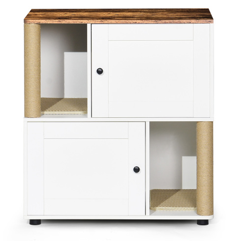 Double Cat Litter Box Enclosure Cabinet for 2 Cats with Shelves White Vintage