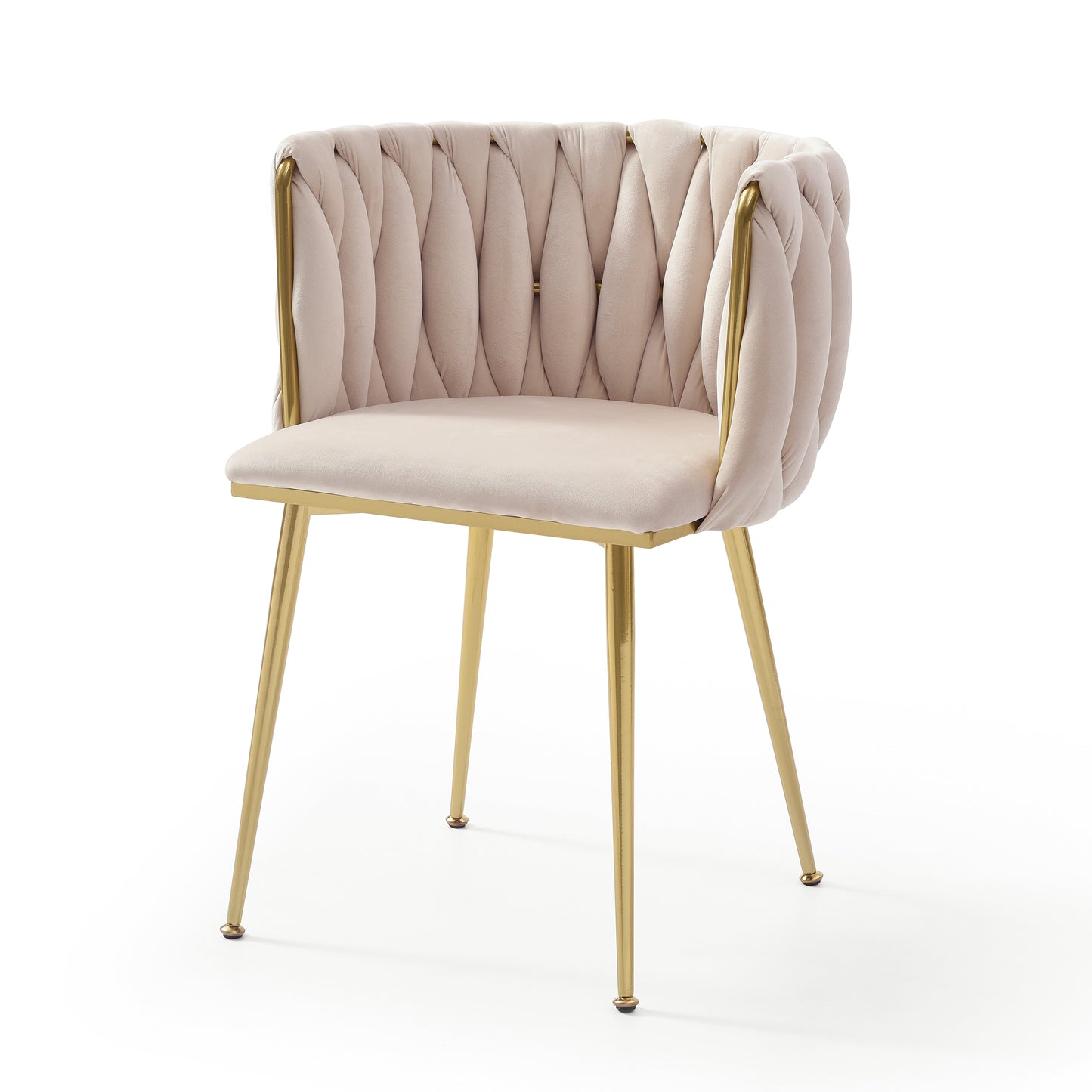 Set of 2 Modern Velvet Dining Chairs - Beige with Gold Legs