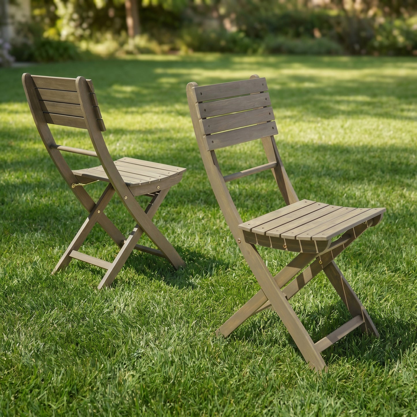 Outdoor Folding Dining Chairs Set of 2 - Grey Acacia Wood