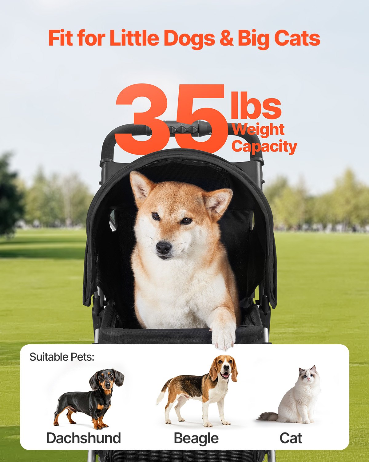 Foldable Pet Stroller with 3 Wheels for Small Dogs and Cats - Travel & Outdoor Use