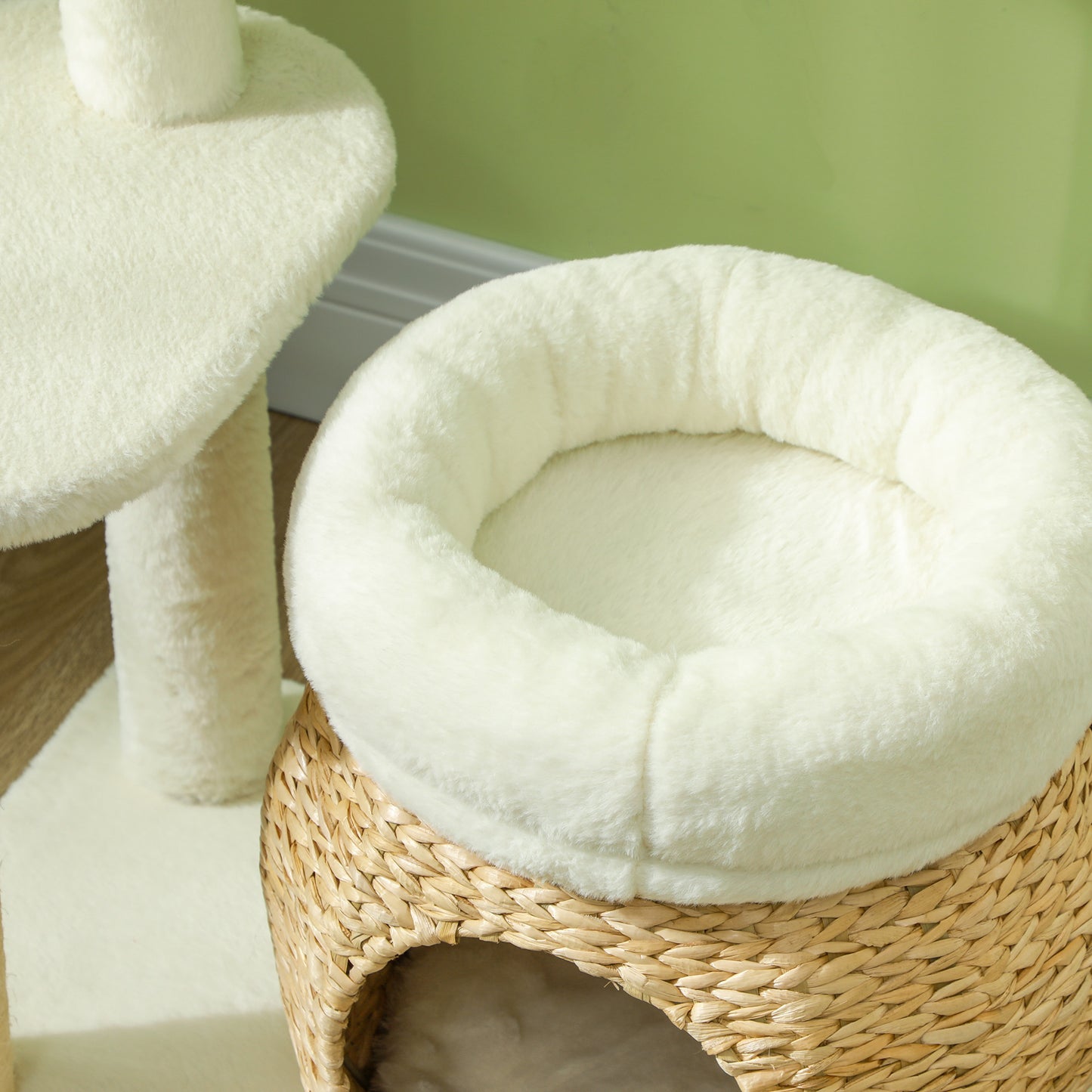 31-Inch Cat Tree Tower with Scratching Posts, Condo, Beds & Toy Ball - Cream White