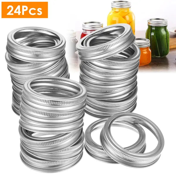 24-Pack Regular Mouth Canning Jar Metal Bands - Silver