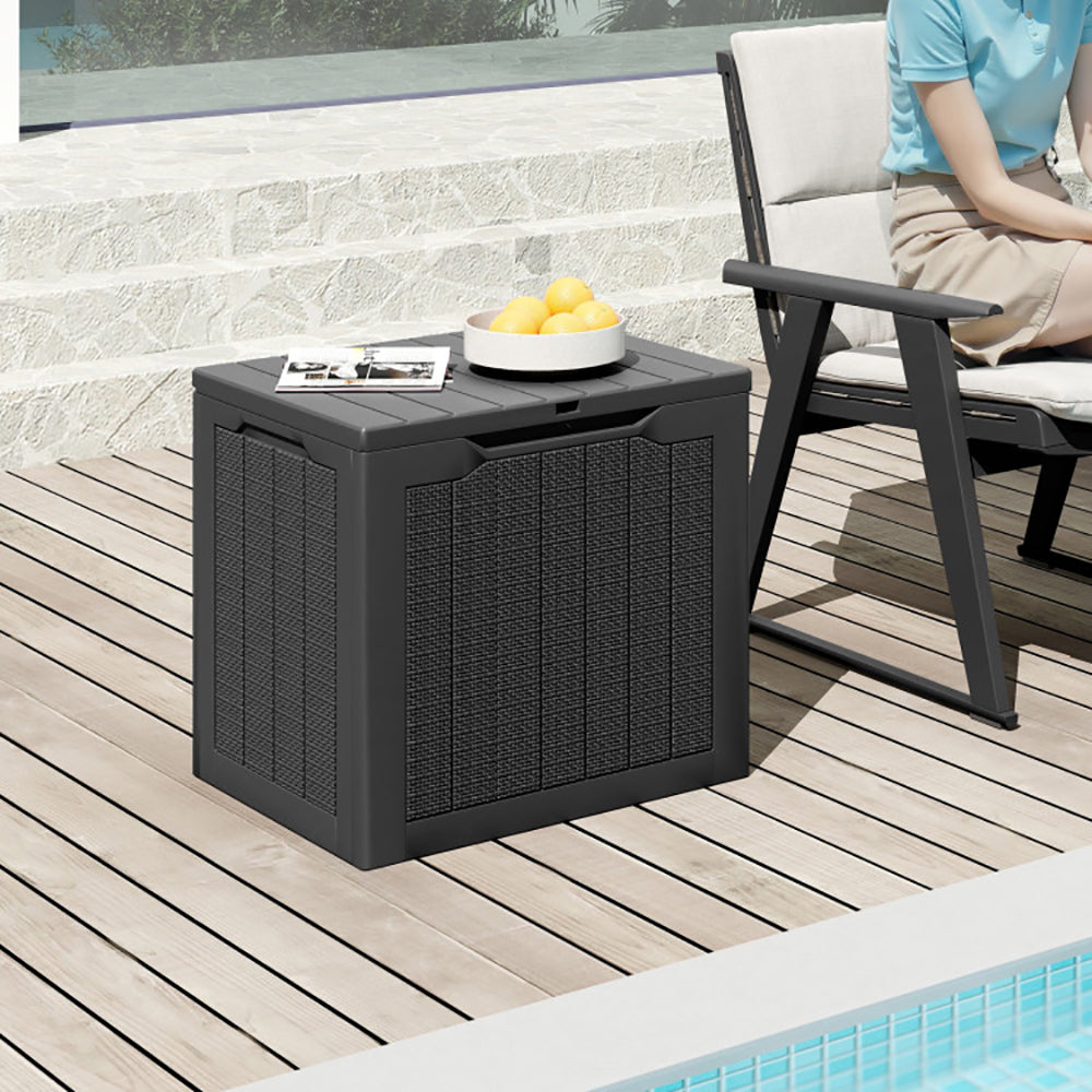 Outdoor Storage Box 25 Gallon Lockable Deck Bin with Wicker Texture