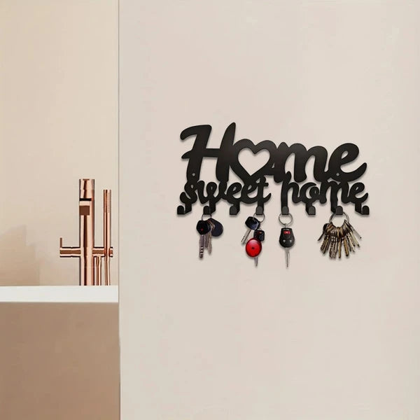 Matte Black Iron Key Holder Wall Storage Decor - Rustproof