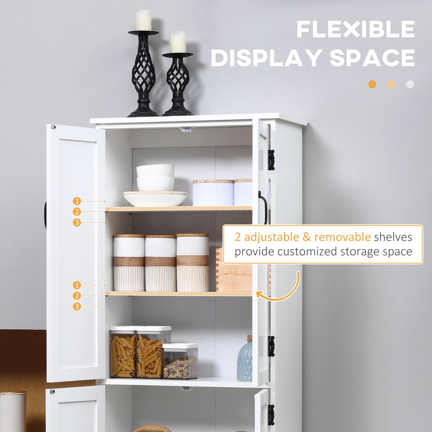 White Accent Floor Storage Cabinet with Adjustable Shelves