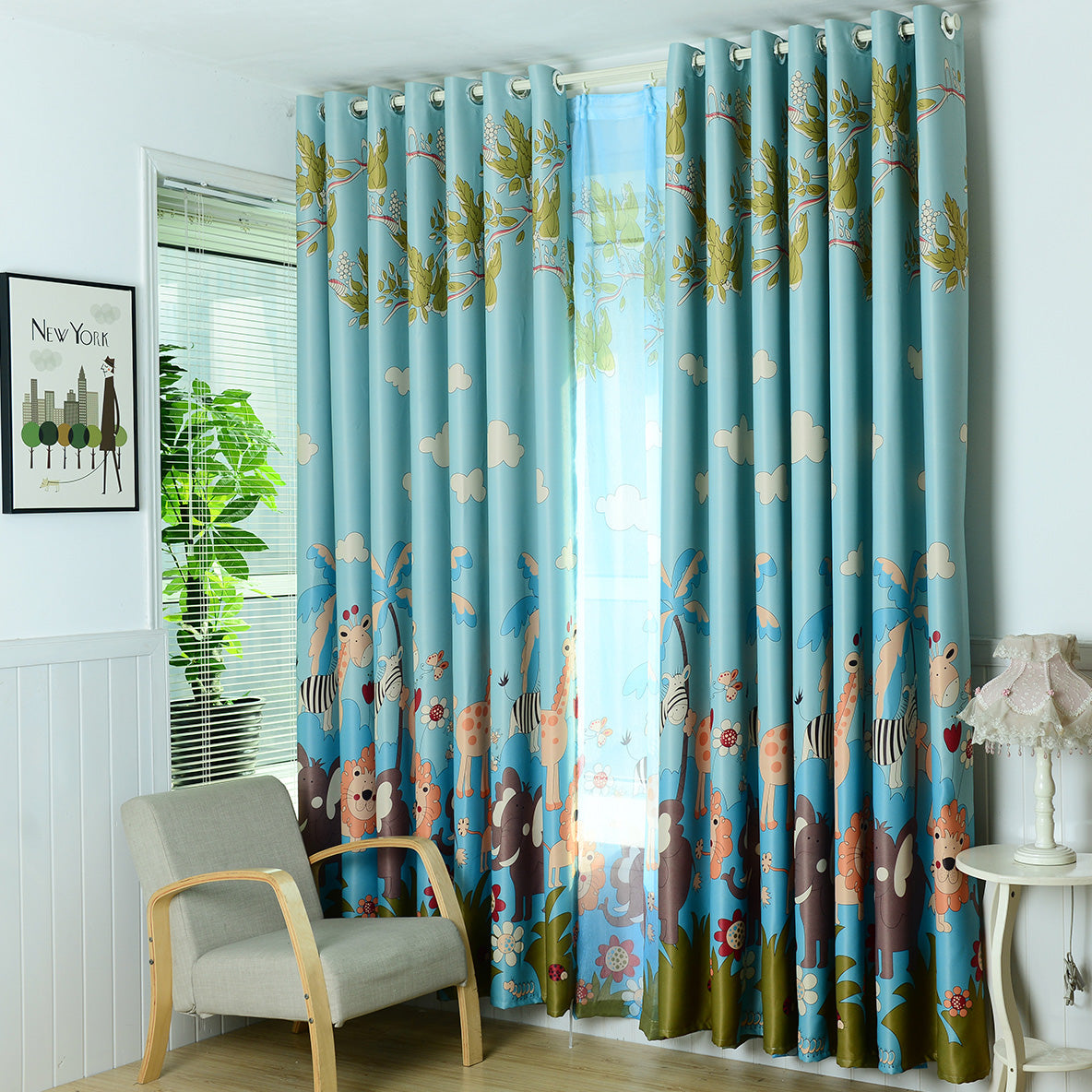Children's Cartoon Animal Paradise Blackout Curtains for Bedroom
