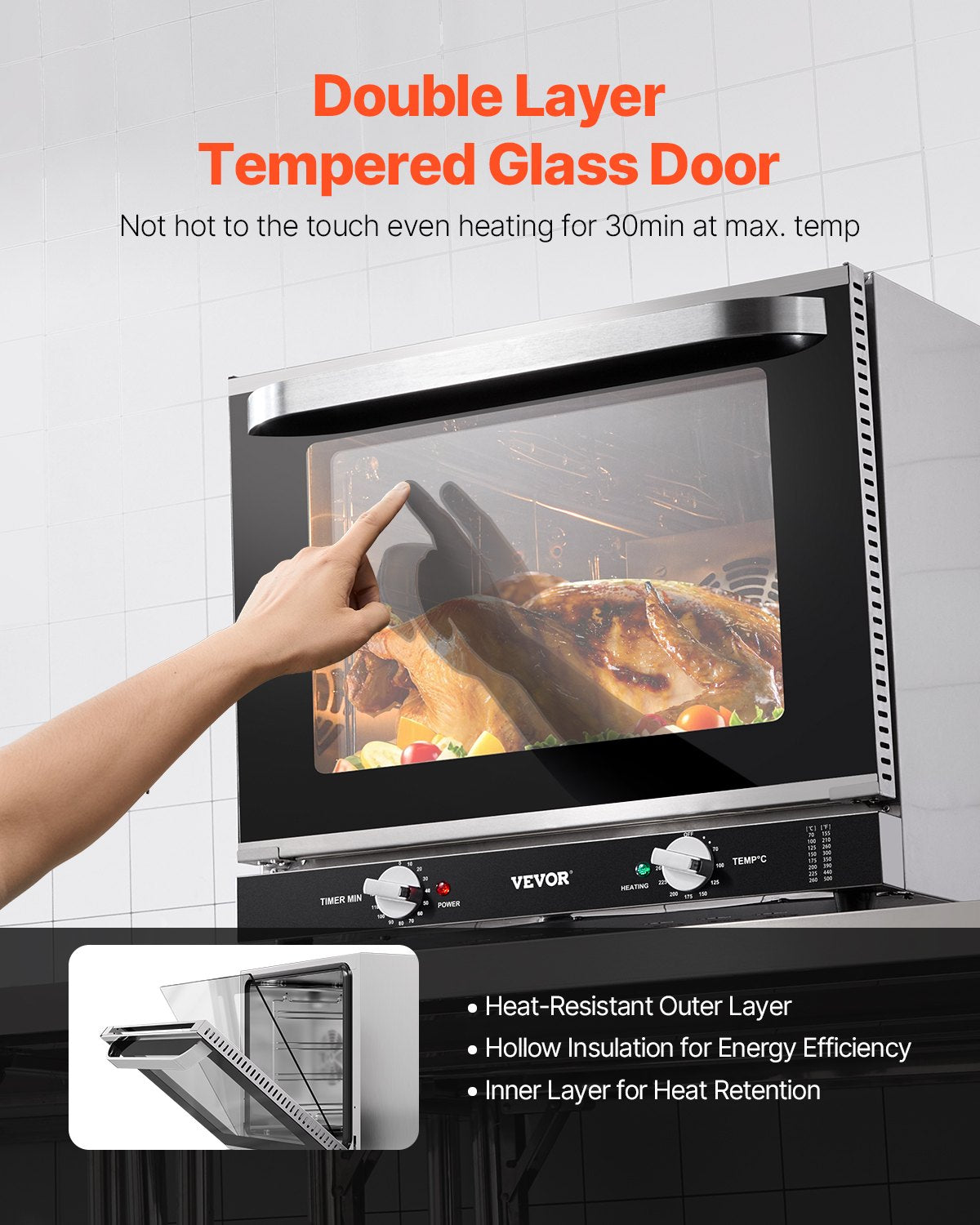 66L Commercial Countertop Oven - 2800W Electric Stainless Steel Toaster
