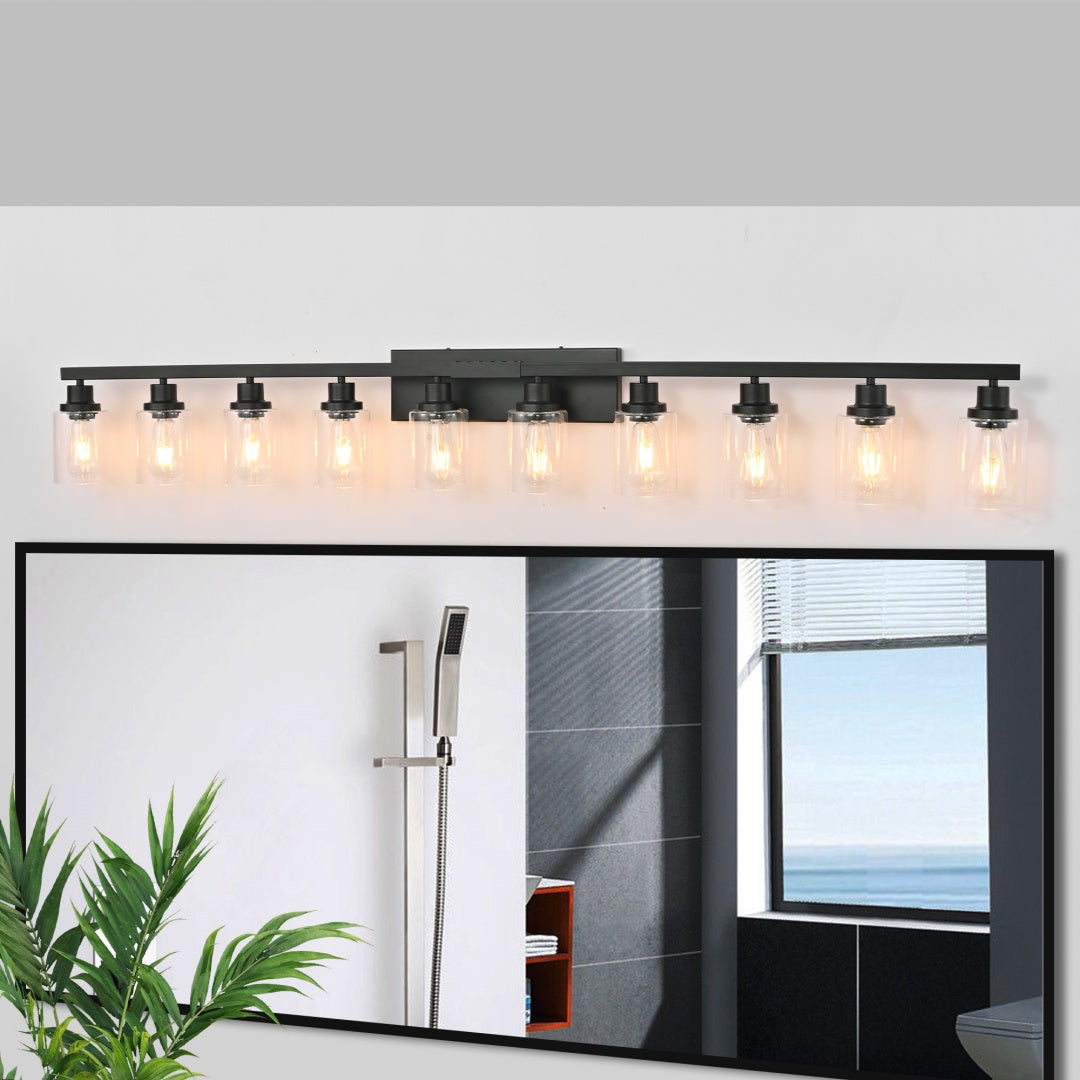 10-Light Matte Black Bathroom Vanity Light Fixture - Modern Wall Mount