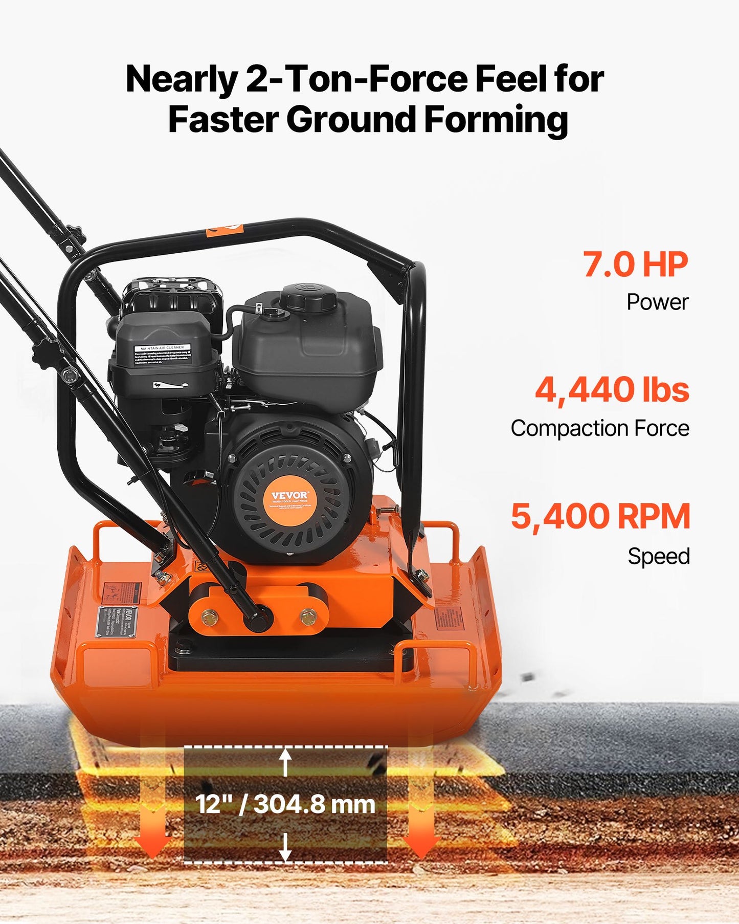Gas-Powered Plate Compactor 7 HP 196CC for Soil, Asphalt & Paving