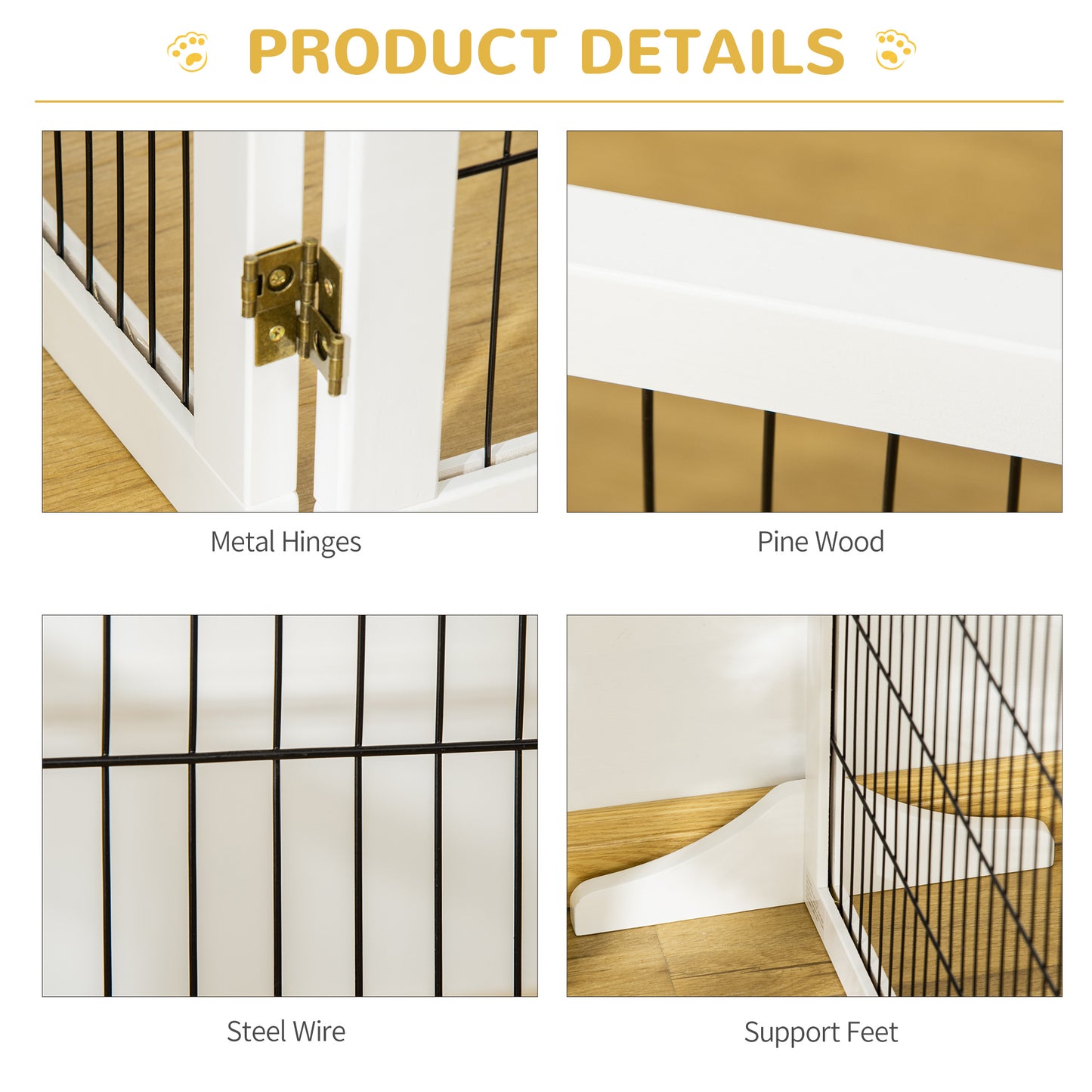 Wooden 6-Panel Pet Gate for Small & Medium Dogs - White, Foldable Safety Barrier