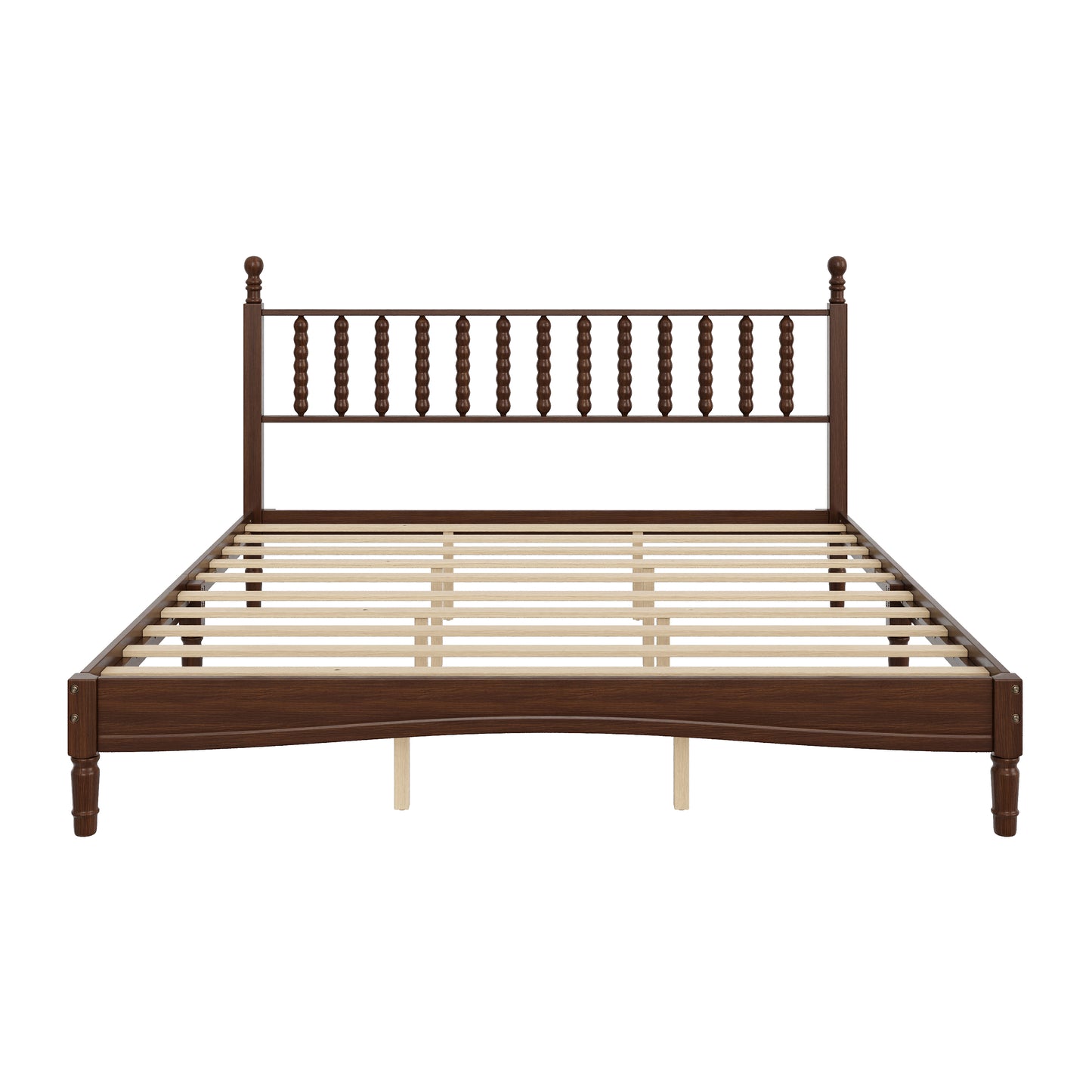 King Size Wood Platform Bed With Gourd Shaped Headboard,Retro Style
