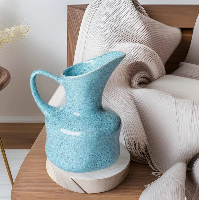 Blue Ceramic Handheld Vase for Living Room Decor 16.5x20cm