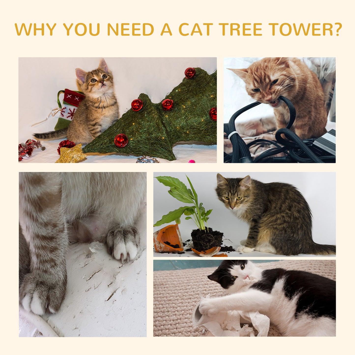 Floor-to-Ceiling Cat Tree Tower with Scratching Posts and Multiple Platforms
