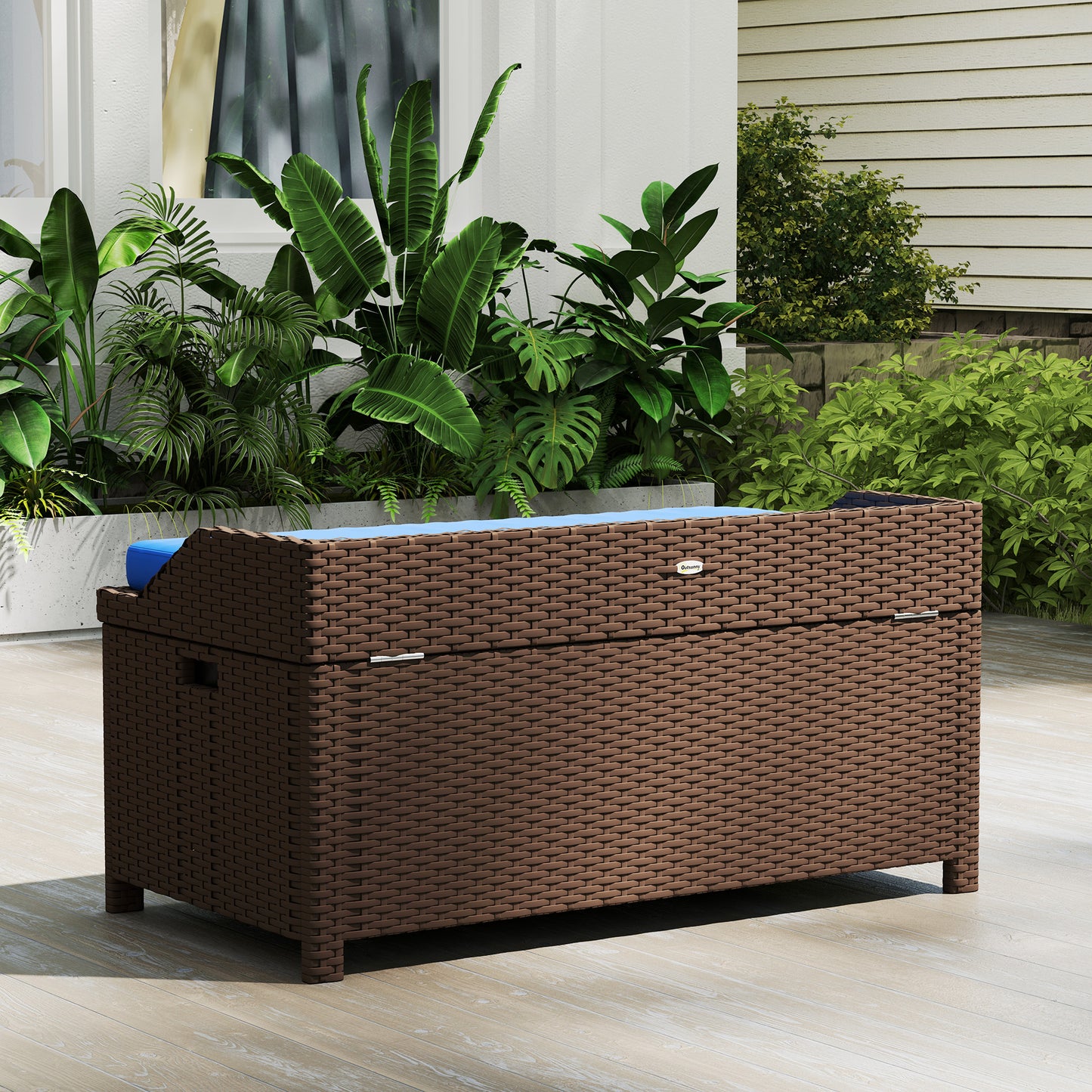 Outdoor Storage Bench with Cushion - Blue, 2-in-1 Design