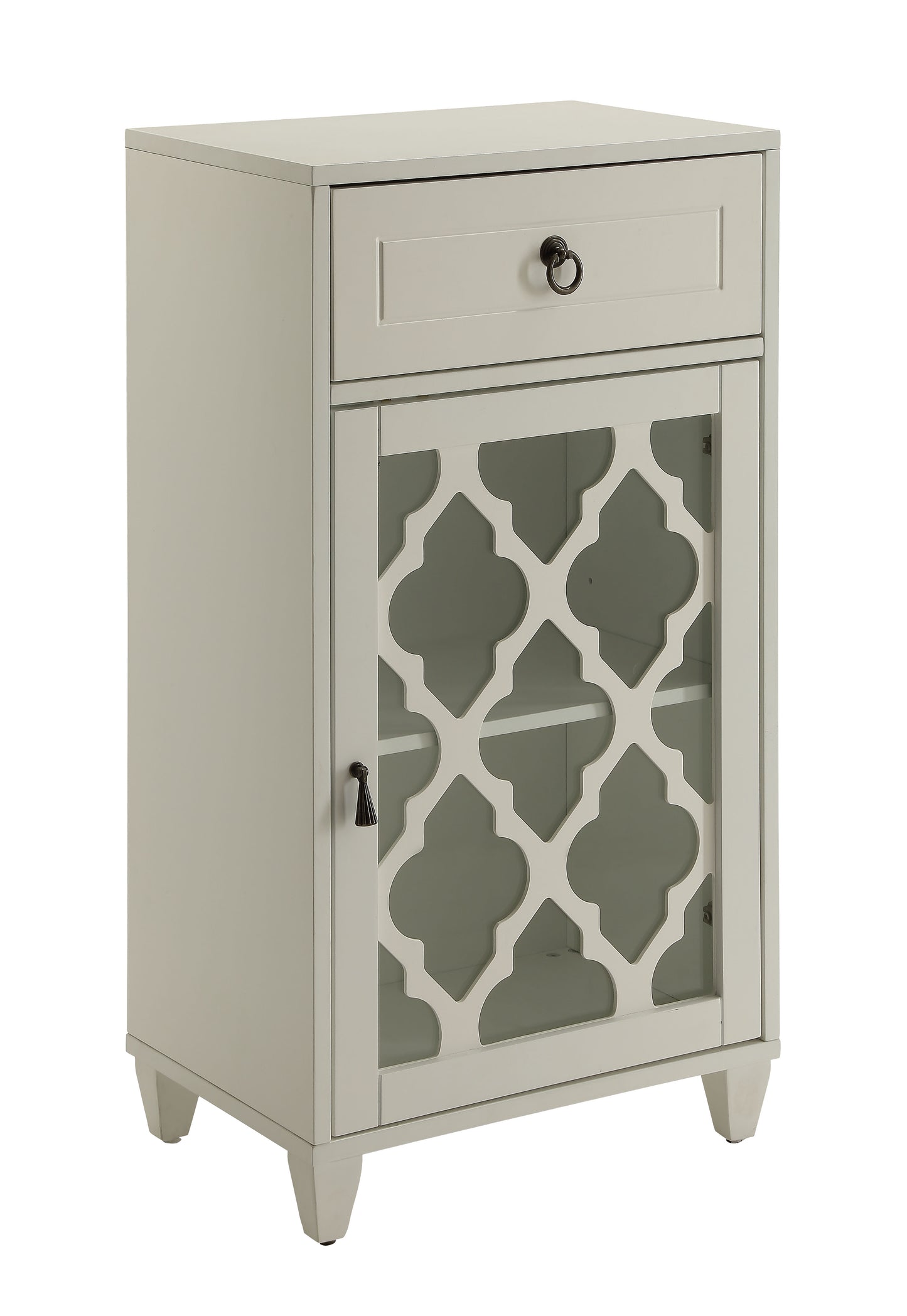 Ceara White Accent Table with Glass Door & Drawer