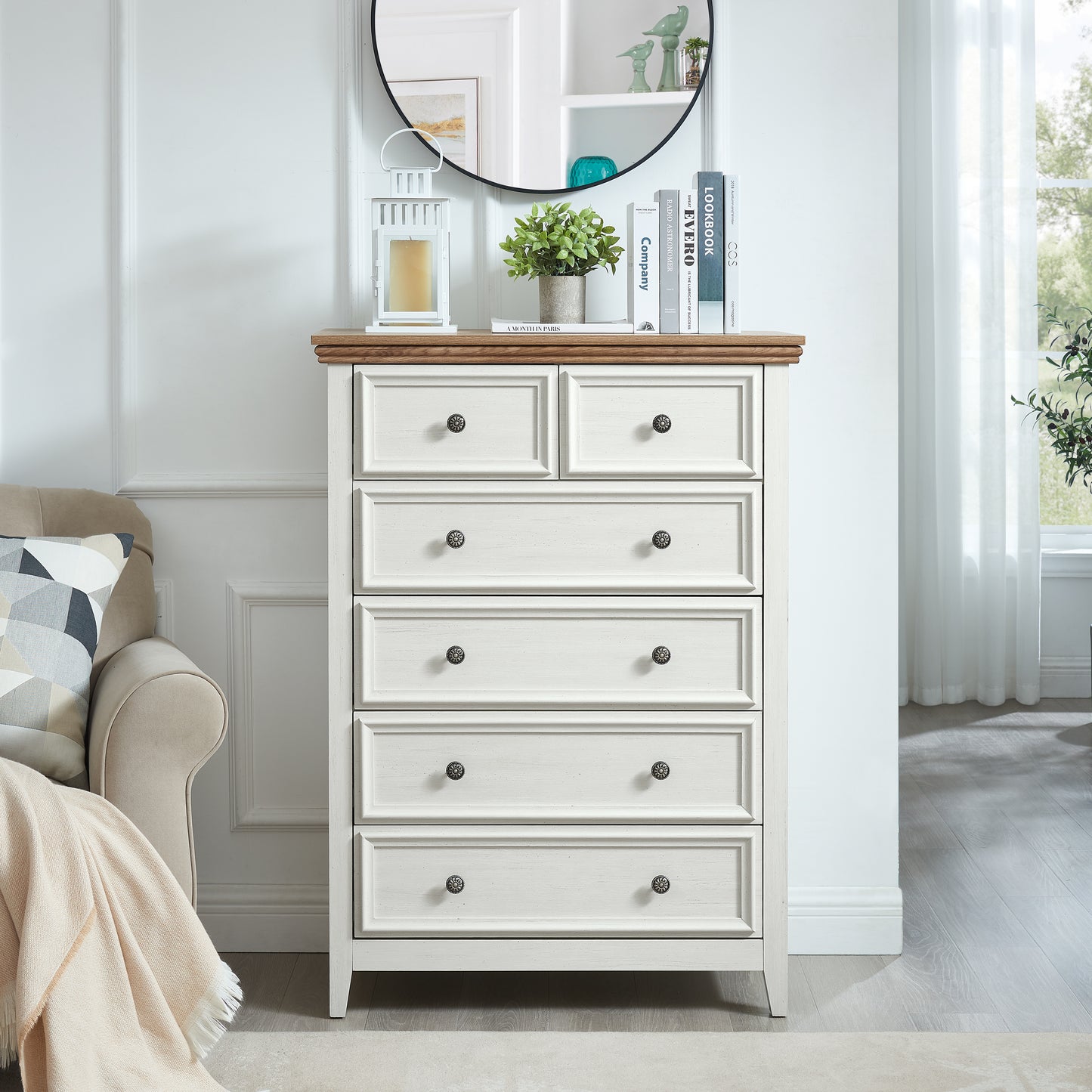 Modern 6 Drawer Dresser - Beige Chest of Drawers for Storage