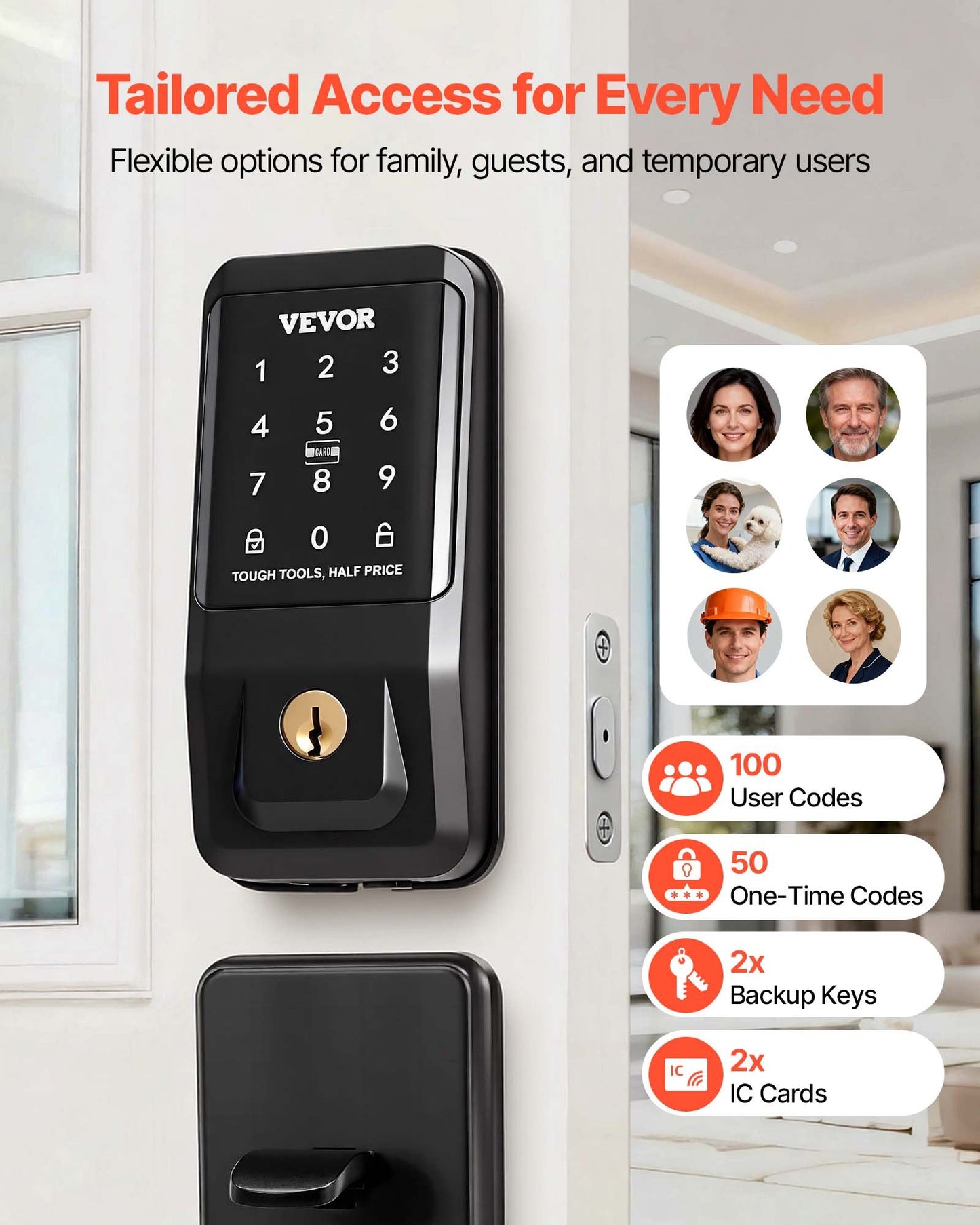 Keyless Entry Door Lock with Handle Set - Digital Deadbolt, Custom Codes, Matte Black
