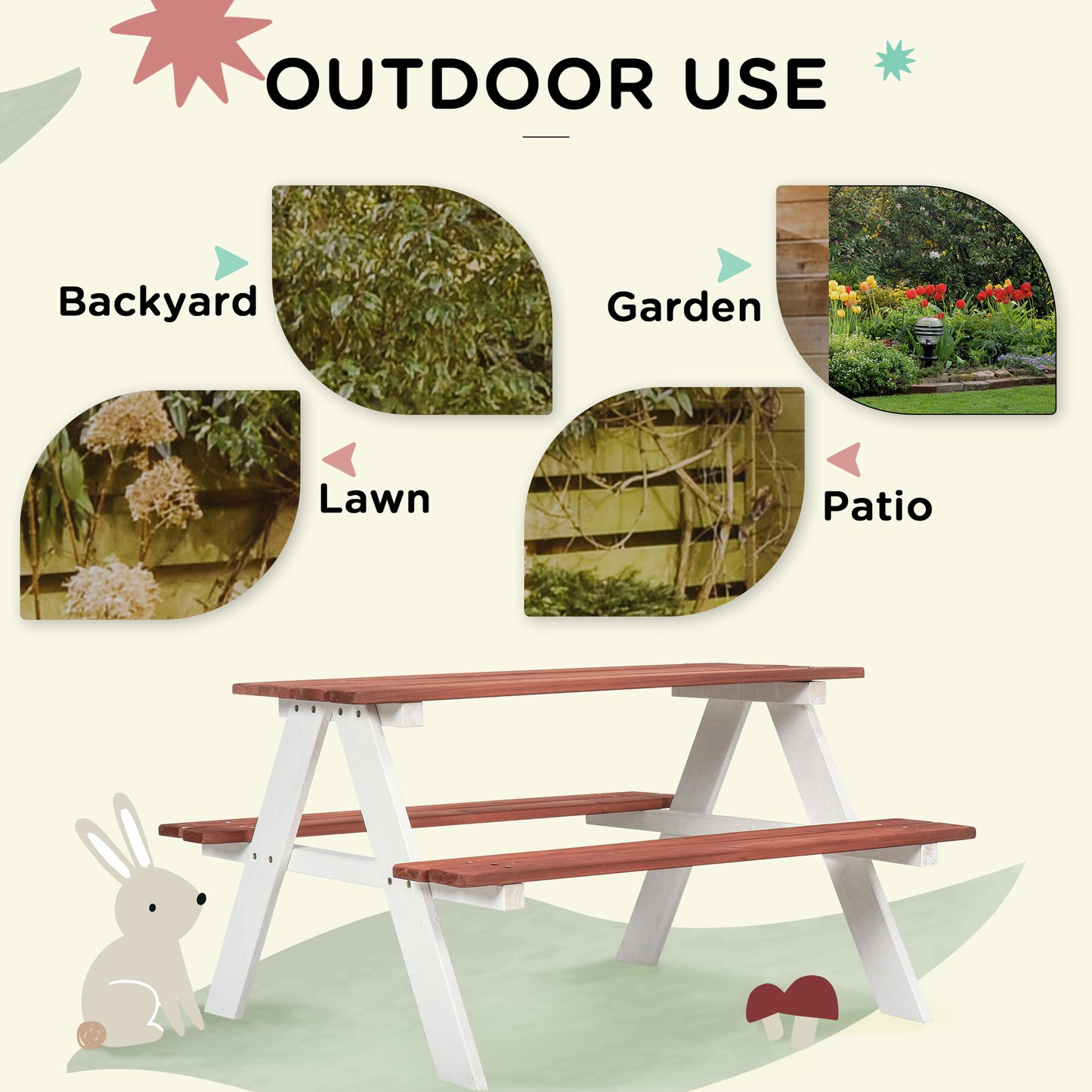 Kids Picnic Table & Bench Set - Outdoor Wooden Furniture, Brown