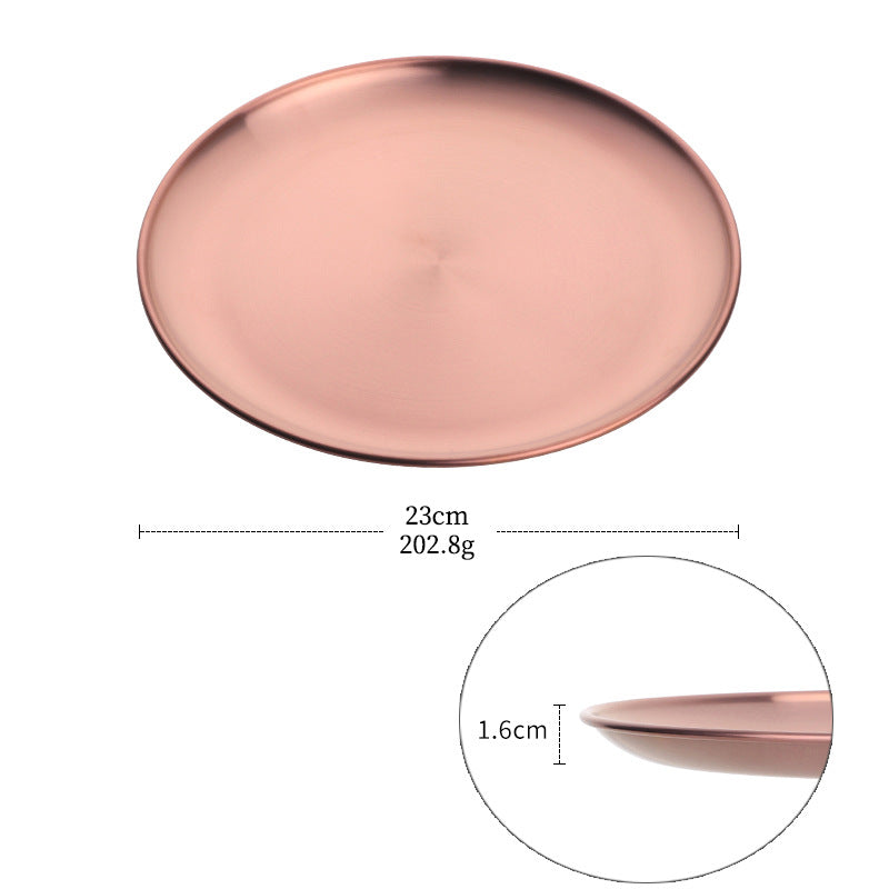 Stainless Steel Round Food Plate - Modern Kitchen Tableware in Multiple Colors