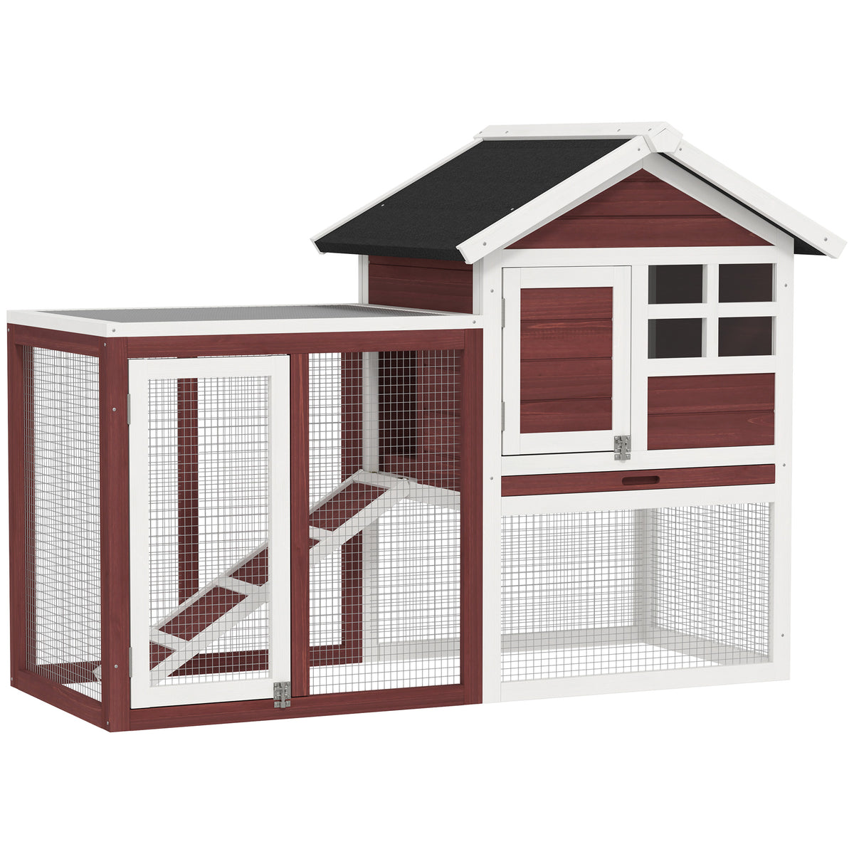 Wooden Rabbit Hutch with Waterproof Asphalt Roof & Removable Tray - Large Outdoor Pet Cage
