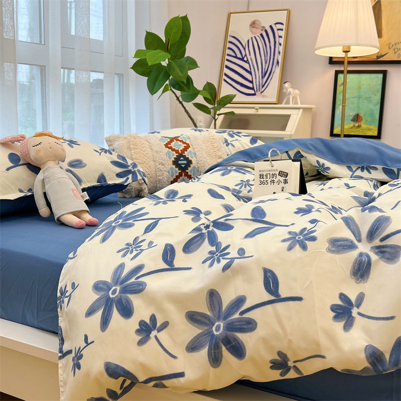 Washed Cotton Bed Sheet Quilt Cover Set - Multiple Sizes & Patterns