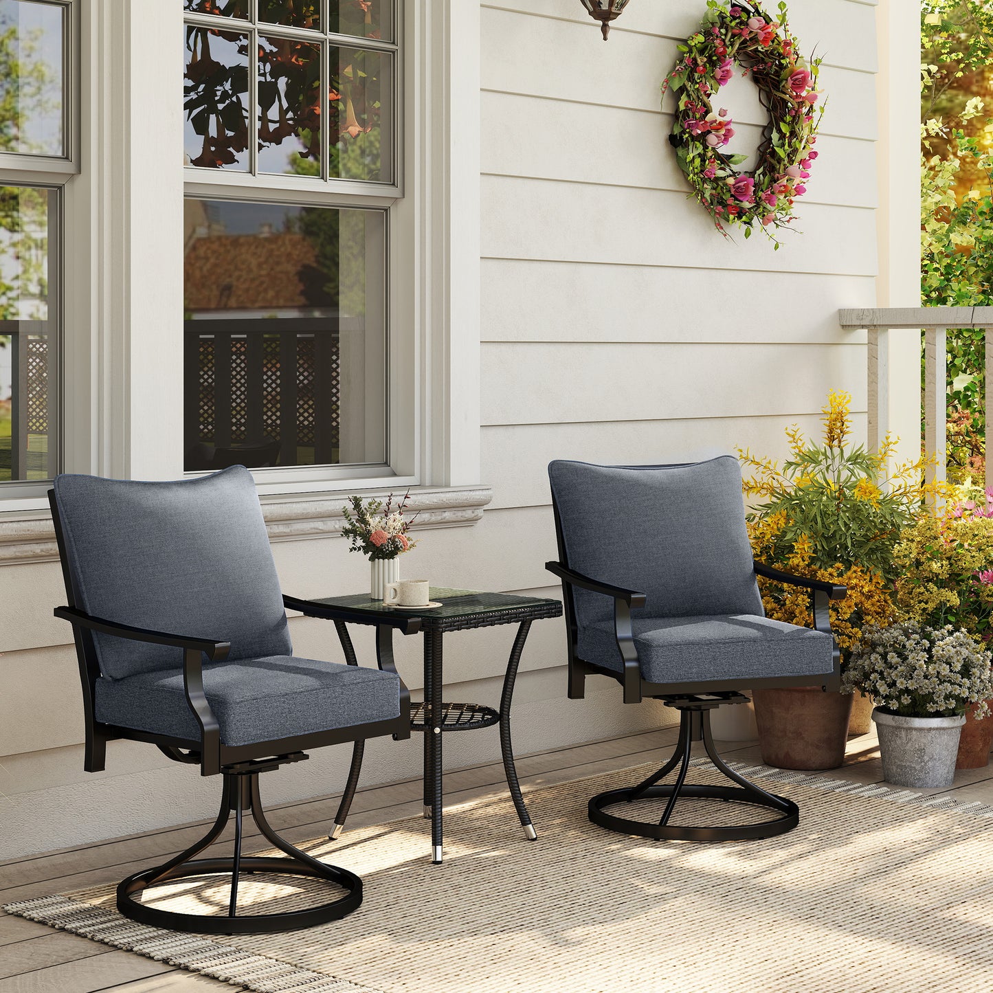 Outdoor Chair Cushion Set with Backrest – Gray, Fade Resistant