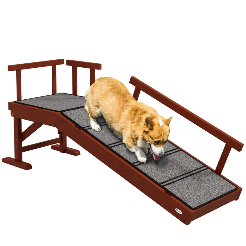 Wooden Dog Ramp with Removable Guardrails - Non-Slip Surface, Brown & Gray