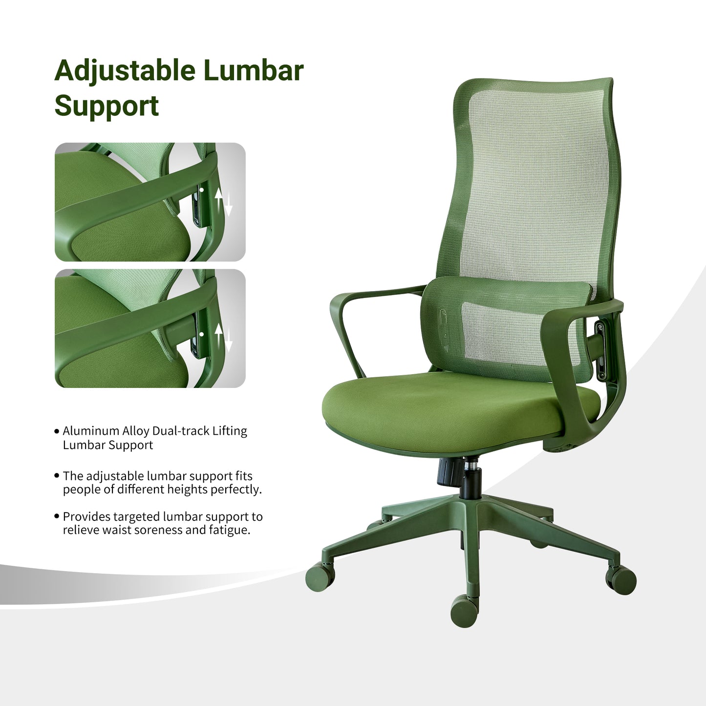 Ergonomic Green Office Chair with Adjustable Lumbar Support