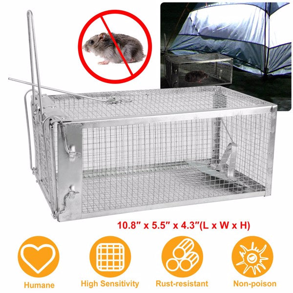 Galvanized Steel Humane Mouse Trap with Gravity Lock - Indoor Outdoor Bait Catcher