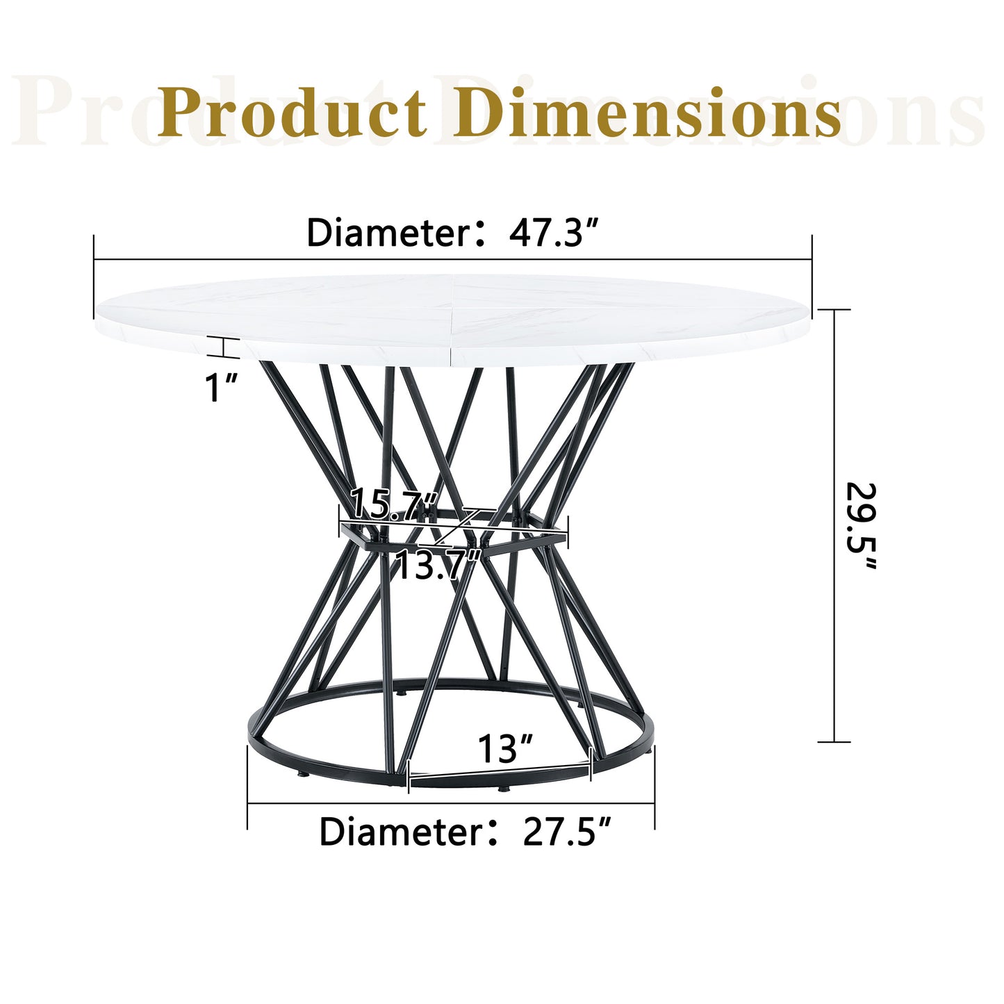 A Circular Dining Table With Diameter Of 47.3 Inches, Composed 4