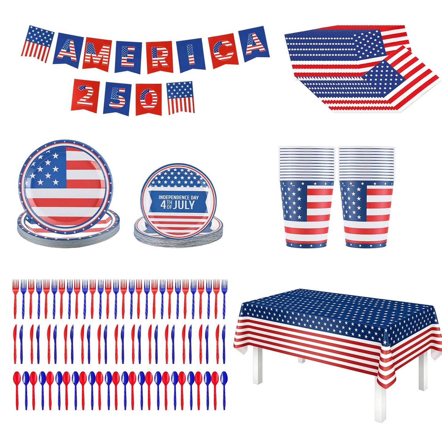 181Pcs Independence Day Party Supplies Set for 24 Guests