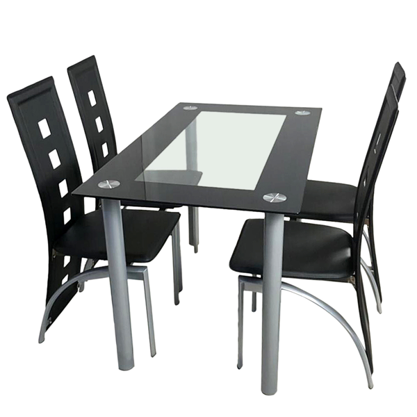 110cm Tempered Glass Dining Table with Stainless Steel Frame