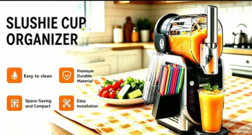 3-in-1 Slushie Machine Cup Organizer - Side-Mounted Holder for Cups, Lids & Straws