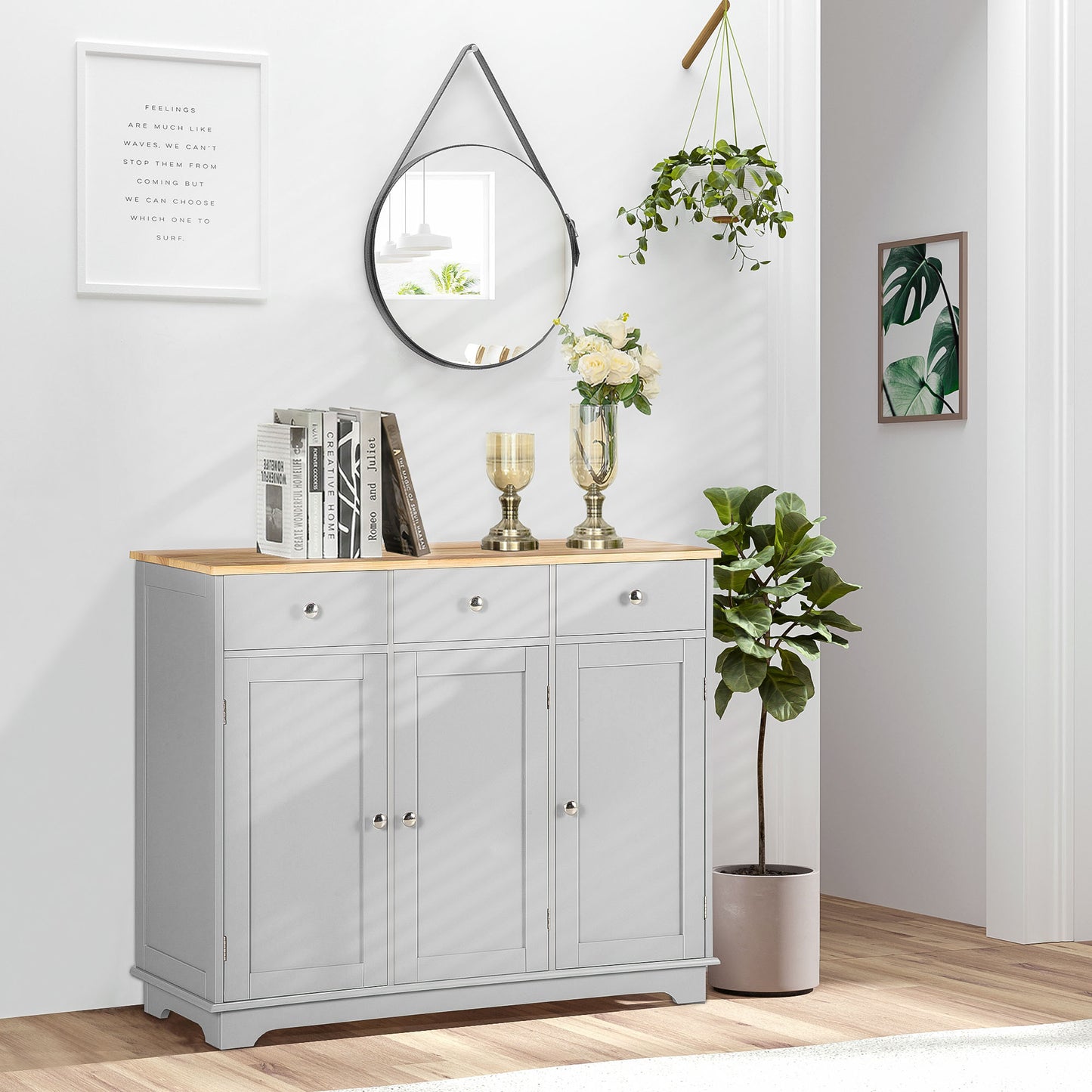 Kitchen Storage Cabinet, Sideboard Floor Cupboard with Solid Wood