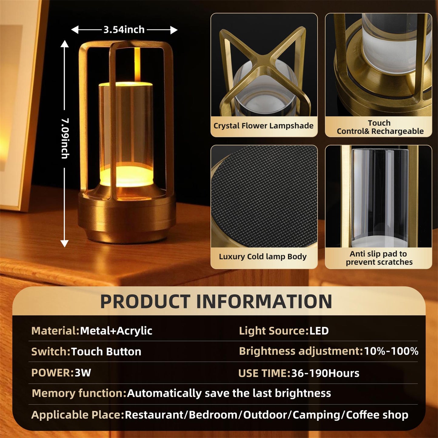 Portable Touch Control LED Table Lamp with 5000mAh Battery - Dimmable, Cordless for Bedroom Camping & Home