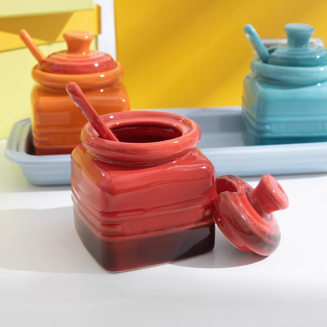 Ceramic Seasoning Jar Set with Spoon - Gift Box Condiment Bottles, Color Options