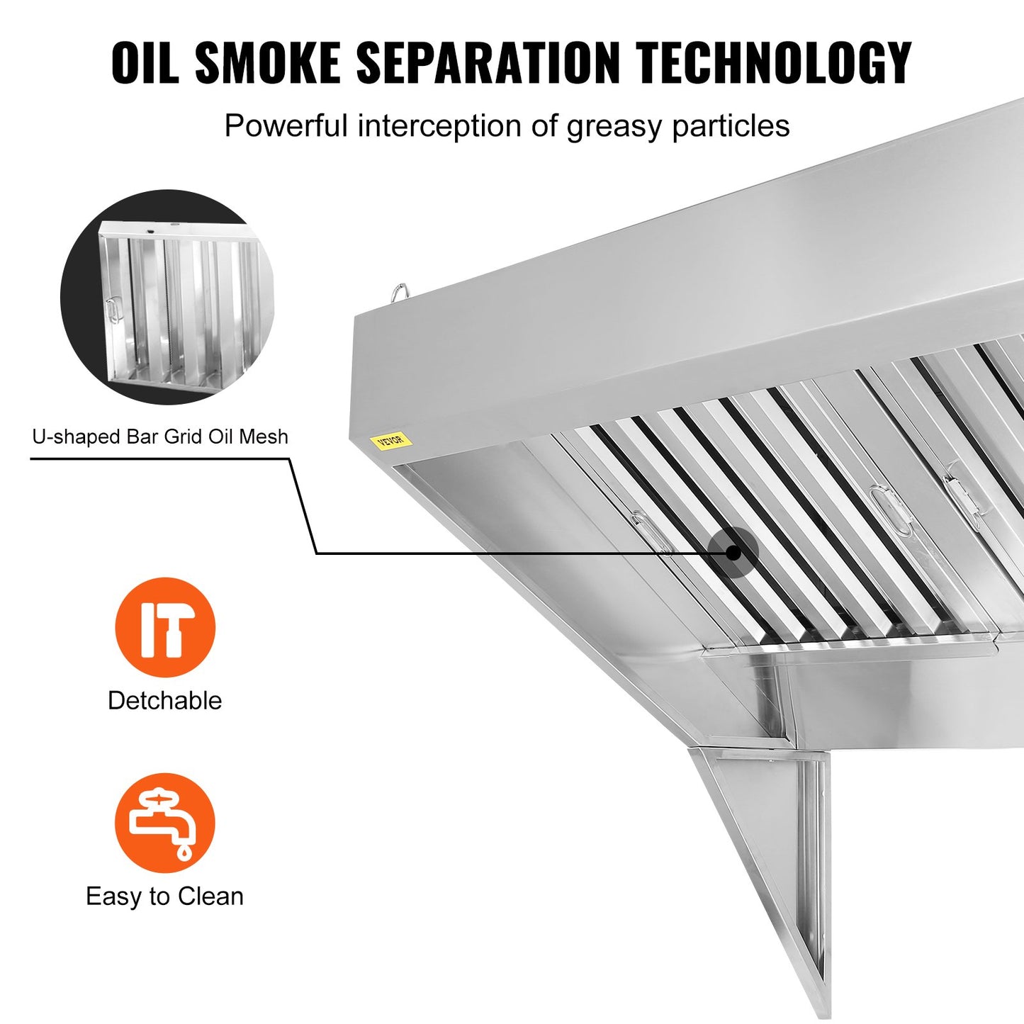 4FT Commercial Exhaust Hood - Stainless Steel Kitchen Vent Hood