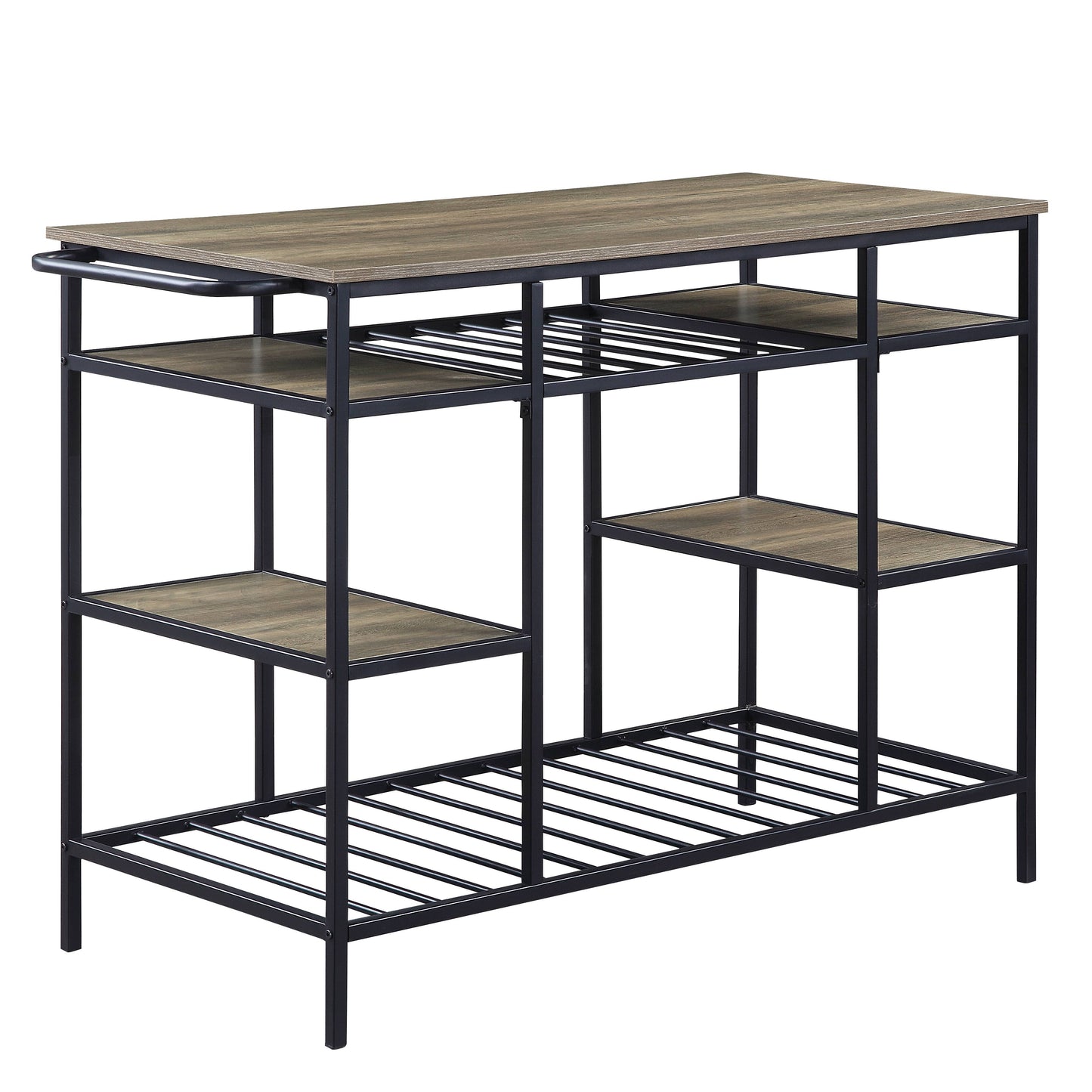 Rustic Oak & Black Kitchen Island with 6 Compartments