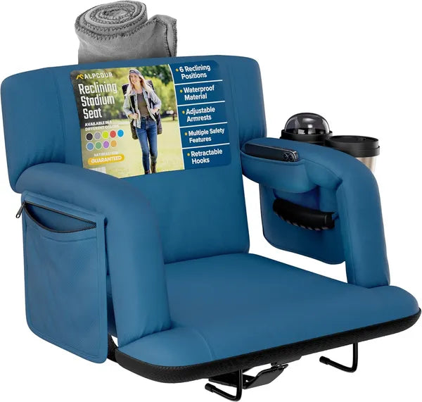 Premium Reclining Stadium Seat with Back Support - Navy Blue