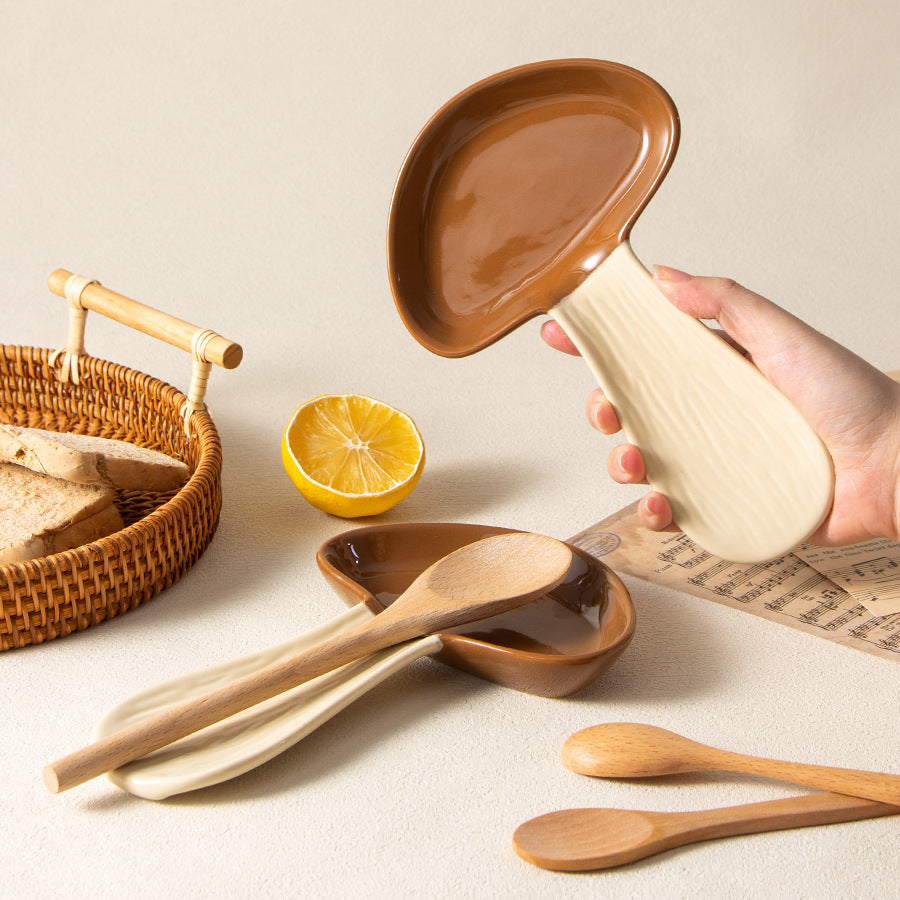 Ceramic Mushroom Spoon Holder - Modern Kitchen Tableware, High Temperature Resistant