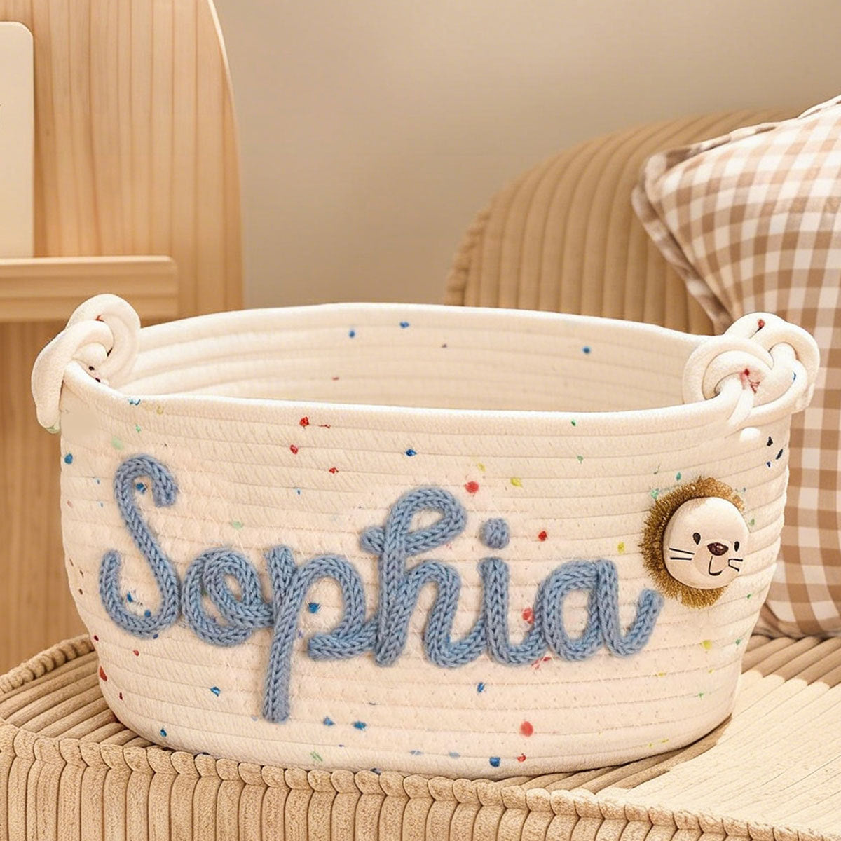 Letter Embroidery Style Cotton Rope Storage Basket - Home Organization