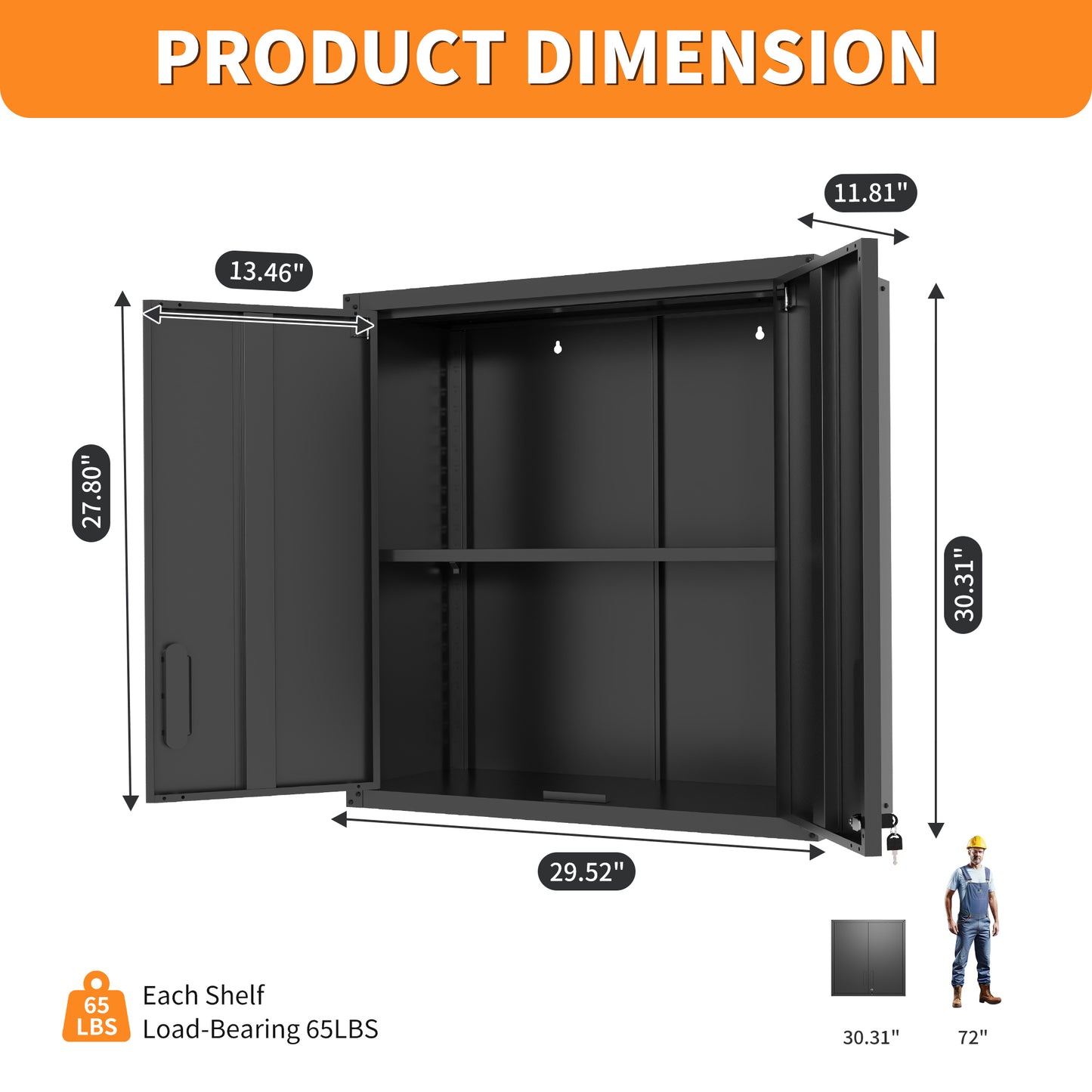 Metal Wall-Mounted Tool Storage Cabinet With 2 Locking Door 1